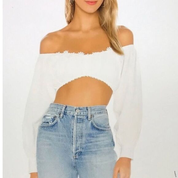 Revolve Super Down Tamryn Puff Sleeve Crop Top XS - Picture 1 of 14